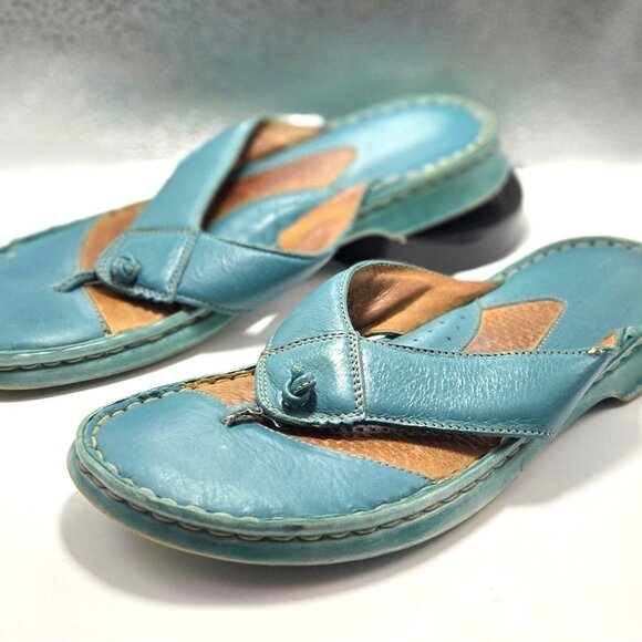Børn Opanka Women's Teal Leather Thong Flip Flop Slide Casual Sandals Size 10 - Picture 1 of 8